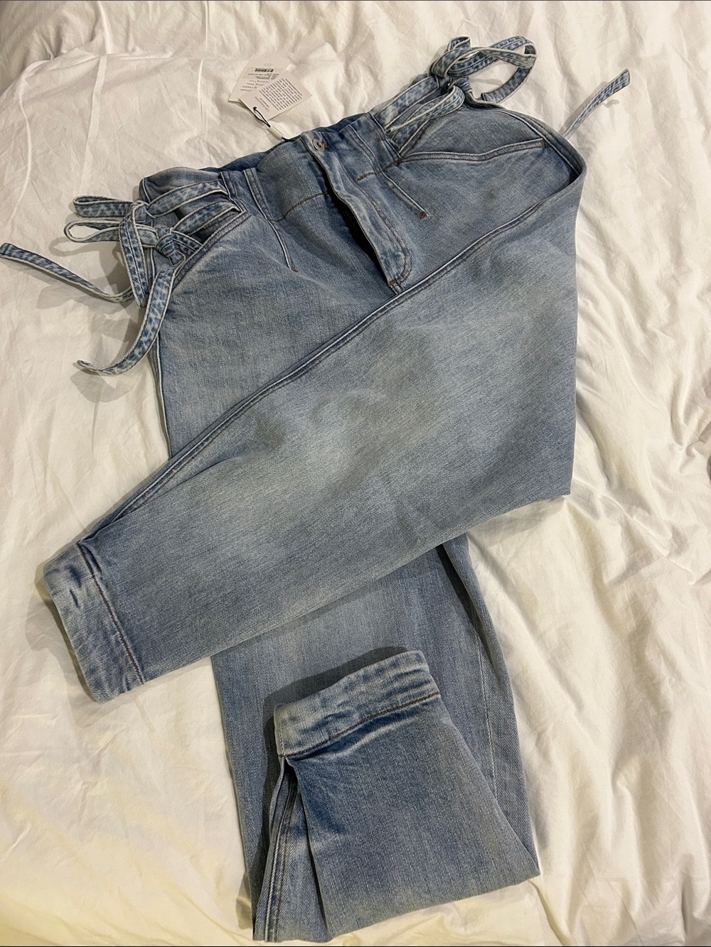 Something Navy Light Blue Paperbag Waist High-Rise Jeans